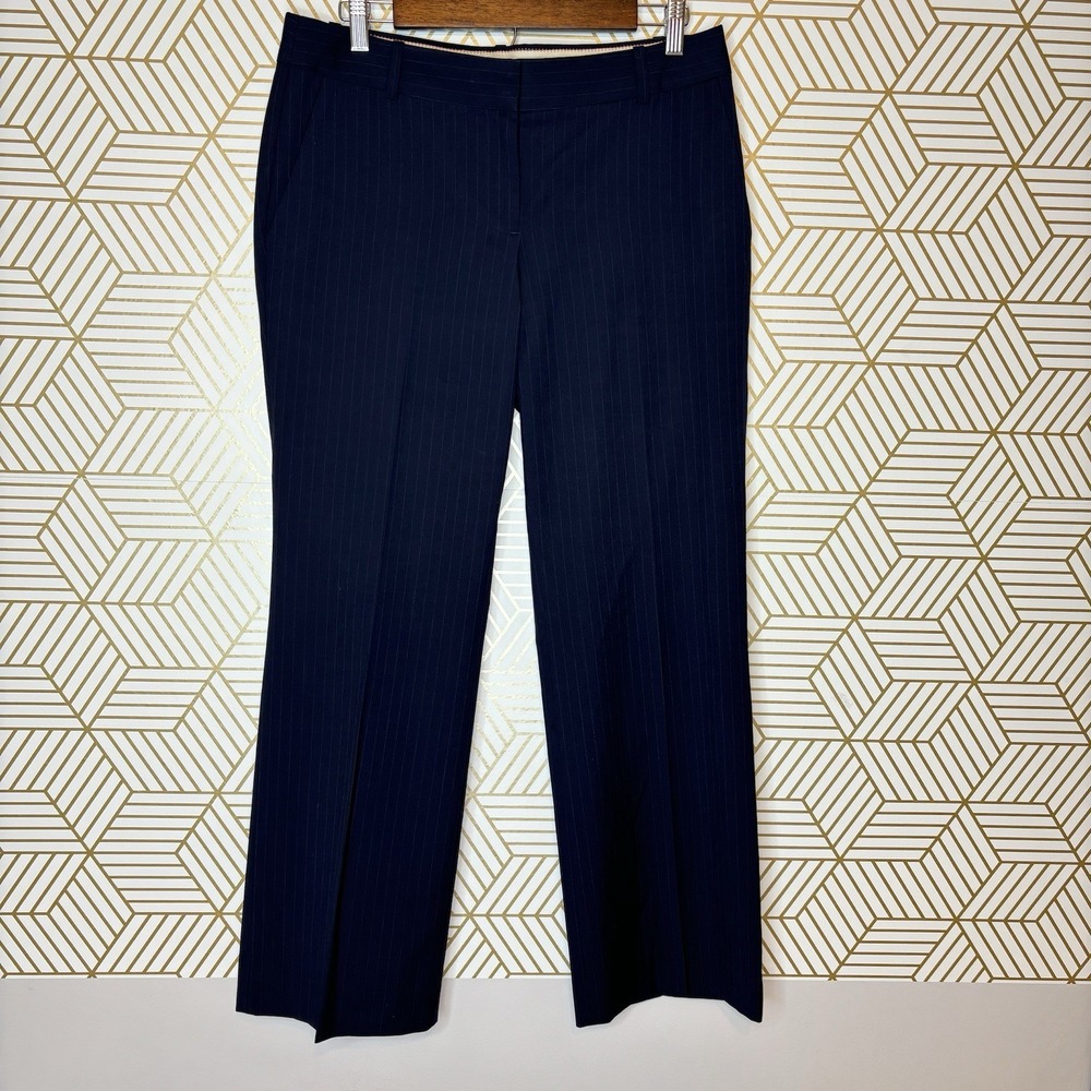 J.Crew Womens Pants Navy Pin Stripe 8 City Fit Ankle Mid Rise Career Wool Blend